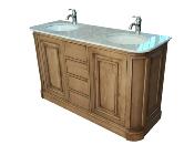 Meuble de Salle de Bain Chêne Massif Patiné - plateau Marbre | 150 
