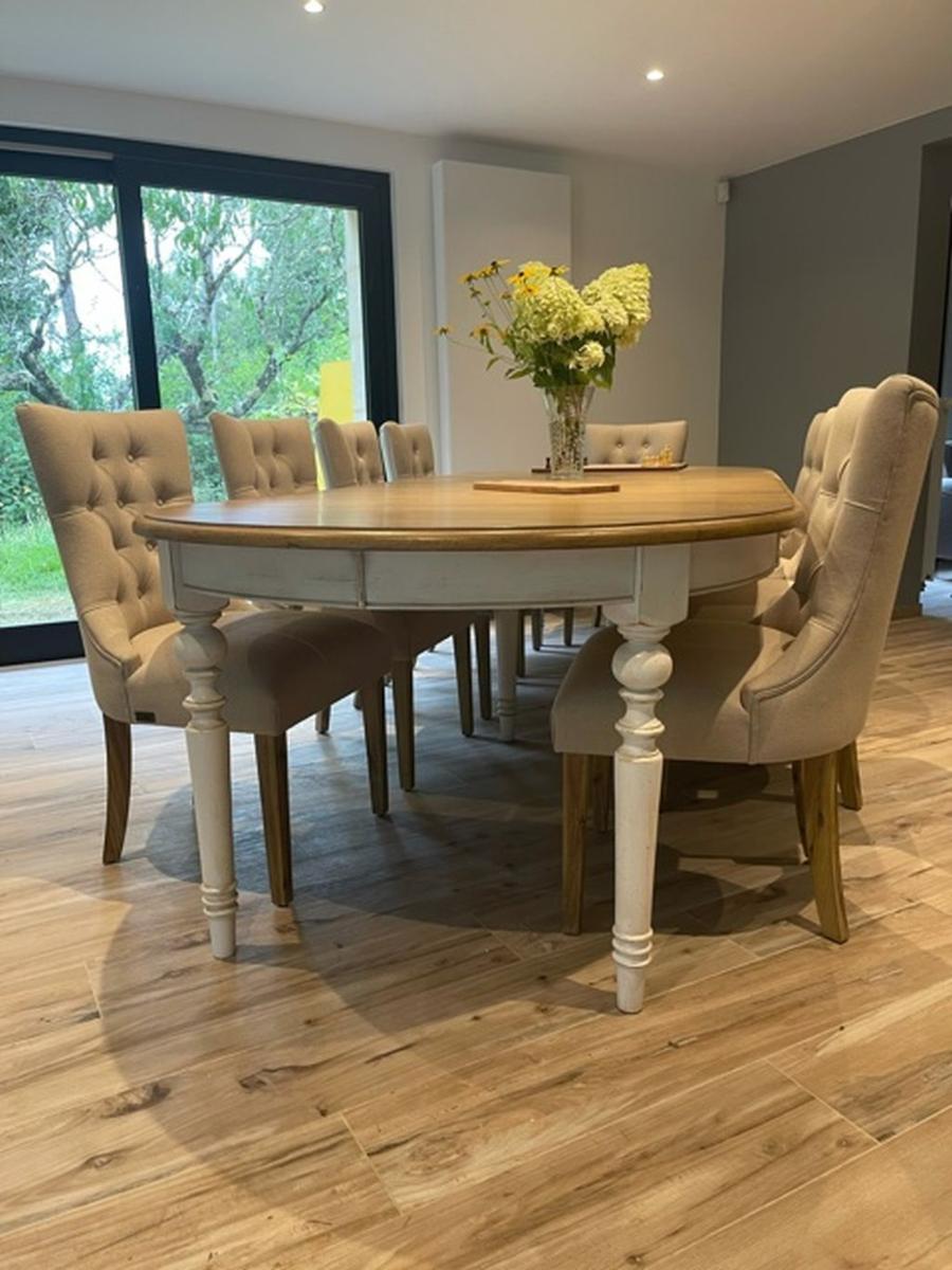 Table extensible de salle à manger, en bois, noire antiquaire