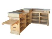 Grand comptoir de bar en Angle  bois massif  plateau Inox | 245-180