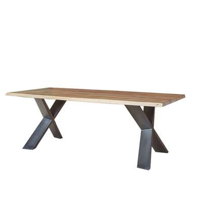 Table plateau Chêne Massif Pieds Métal en X | Extensible 