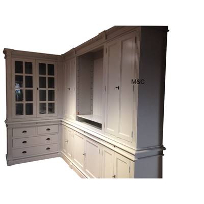 Bibliotheque Directoire bois massif en Angle sur mesure