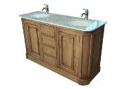 Meuble de Salle de Bain  Monaco Chêne Massif Antiquaire| plateau Marbre | 150 