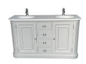 Meuble Salle de Bain Monaco 150  en Pin  Classique Chic | plateau Krion Blanc