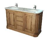 Meuble de Salle de Bain Chêne Massif Patiné - plateau Marbre | 150 