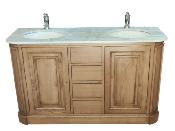 Meuble de Salle de Bain Chêne Massif Patiné - plateau Marbre | 150 