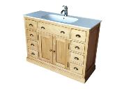 Meuble salle de Bain en Pin massif Shaker 8 Tiroirs Miel | 121 cm