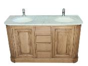 Meuble de Salle de Bain Chêne Massif Patiné - plateau Marbre | 150 