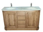 Meuble de Salle de Bain Chêne Massif Patiné - plateau Marbre | 150 